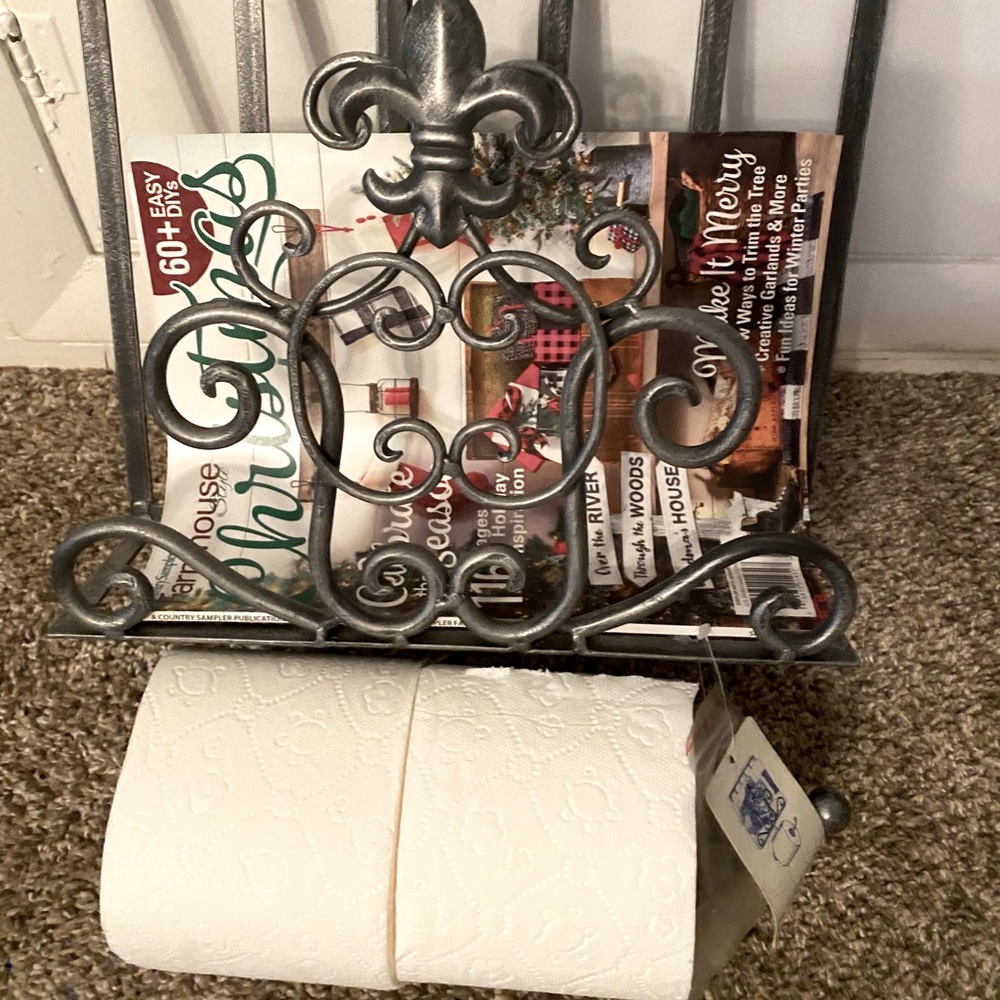 Fleur-de-lis toilet roll holder magazine rack
